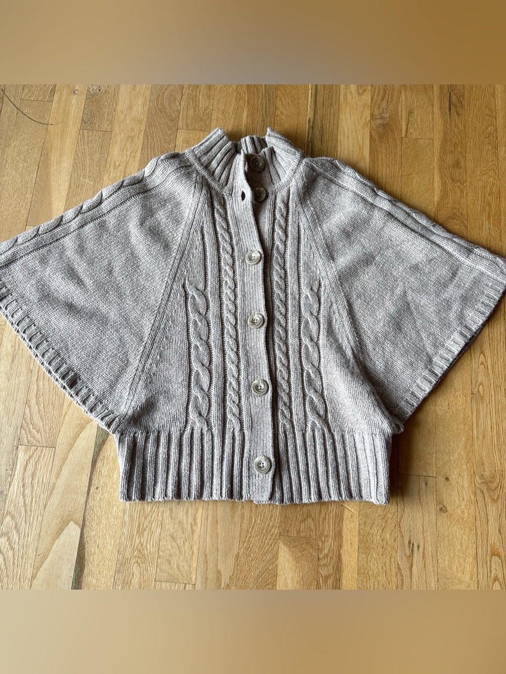 Jillian Jones Women's Lambs Wool Cardigan Poncho Medium Taupe